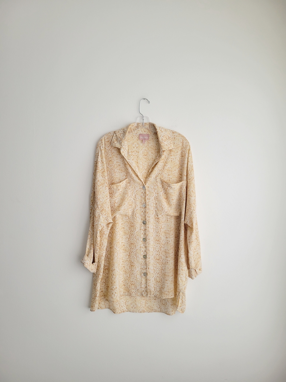 SHOW ME YOUR MU MU Beige Snakeskin Printed Chiffon Loose Johns Button-Up Shirt